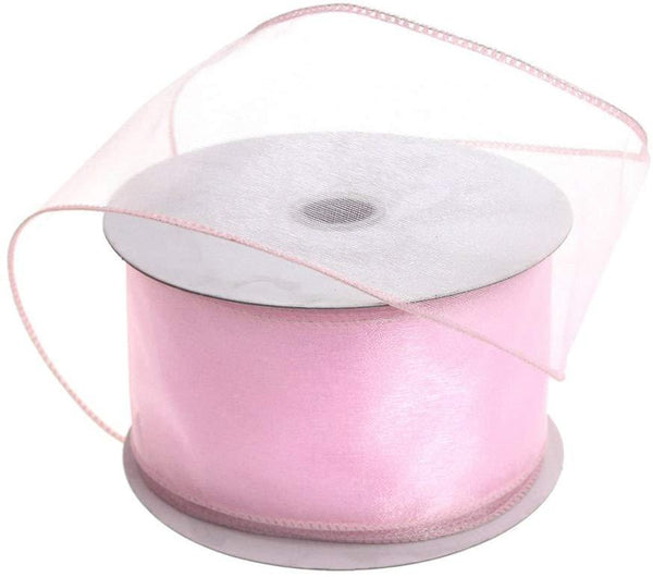 Sheer Chiffon Ribbon Wired Edge, 2-1/2-Inch, 25 Yards, Light Pink