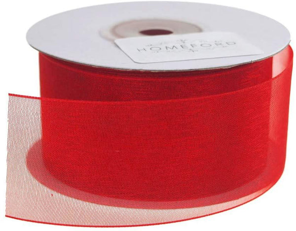 Plain Sheer Organza Ribbon, 1-1/2-Inch, 25 Yards, Red