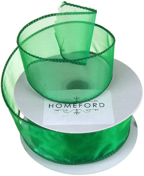 Sheer Organza Wired Edge Ribbon, 1-1/2-Inch, 10 Yards, Emerald Green