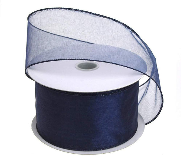 Sheer Chiffon Ribbon Wired Edge, 2-1/2-Inch, 25 Yards, Navy Blue