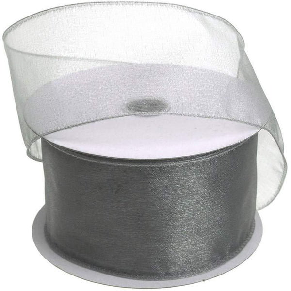 Sheer Chiffon Ribbon Wired Edge, 2-1/2-Inch, 25 Yards, Silver