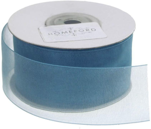 Plain Sheer Organza Ribbon, 1-1/2-Inch, 25 Yards, Antique Blue