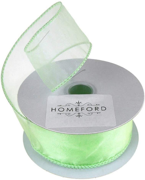 Sheer Organza Wired Edge Ribbon, 1-1/2-Inch, 10 Yards, Mint Green