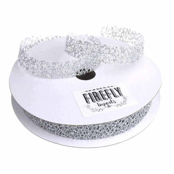 Glitter Web Mesh Ribbon, 5/8-Inch, 25 Yards, Silver