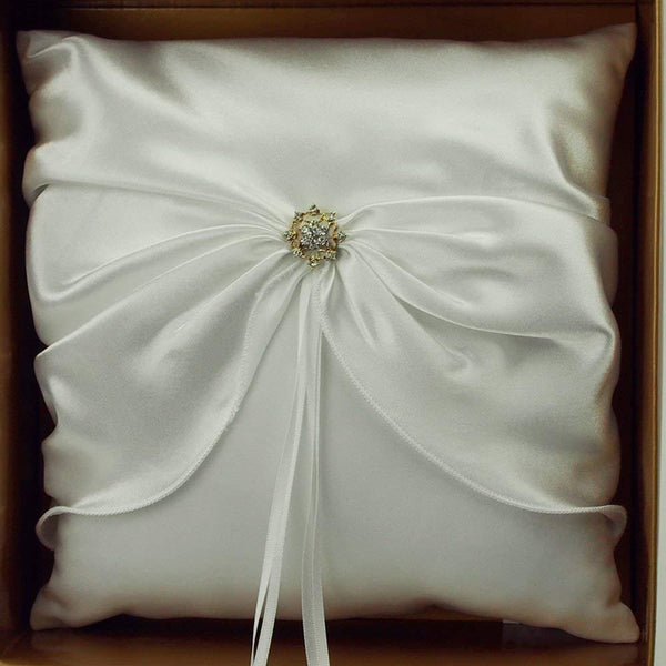 Ring Bearer Satin Pillows Wedding Occassion, 8-inch, Satin Bow, White, CLOSEOUT