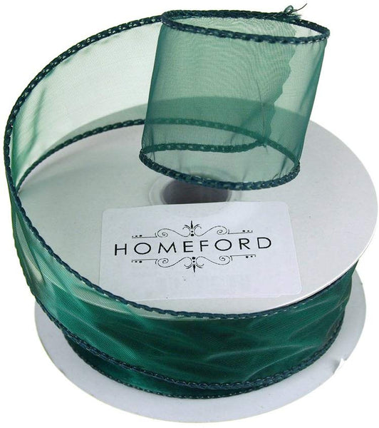 Sheer Organza Wired Edge Ribbon, 1-1/2-Inch, 10 Yards, Hunter Green