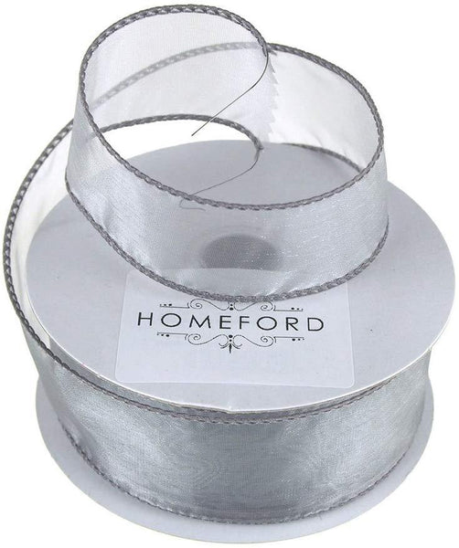 Sheer Organza Wired Edge Ribbon, 1-1/2-Inch, 10 Yards, Silver