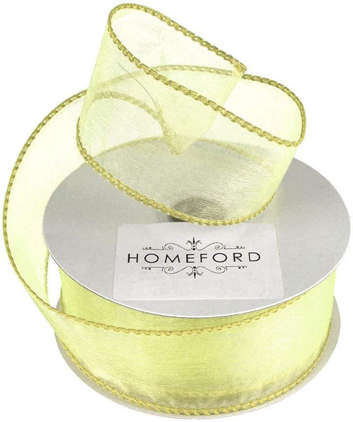 Sheer Organza Wired Edge Ribbon, 1-1/2-Inch, 10 Yards, Baby Maize Yellow