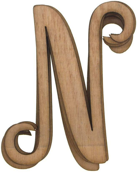 Wooden Cursive Letter N, Natural, 3-Inch, 6-Piece