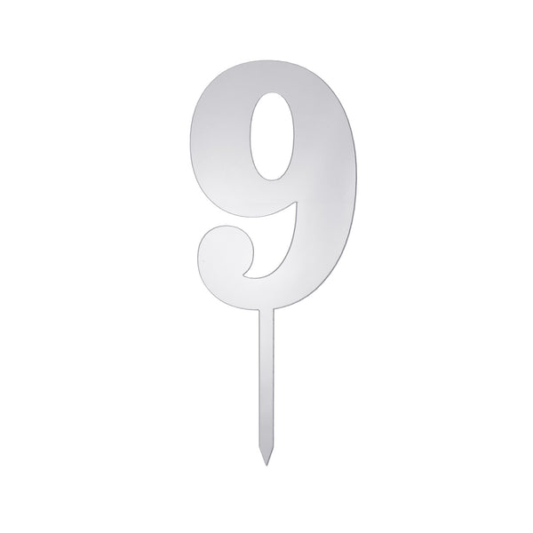 Metallic Acrylic Number 9 Cake Topper, Silver, 7-1/2-Inch