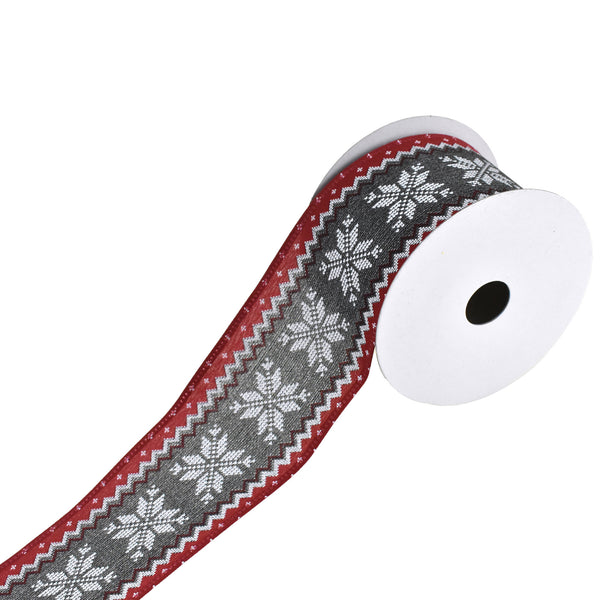 Christmas Snowflake Red Edge Wired Ribbon, 2-1/2-Inch, 10-Yard