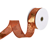 Embossed Autumn Leaves Faux Linen Wired Ribbon, 1-1/2-Inch, 10-Yard