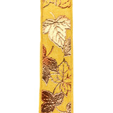 Embossed Autumn Leaves Faux Linen Wired Ribbon, 1-1/2-Inch, 10-Yard