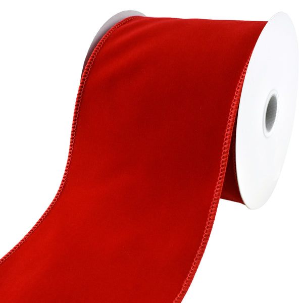 Christmas Velvet Wired Edge Ribbon, 4-Inch, 10-Yard - Red