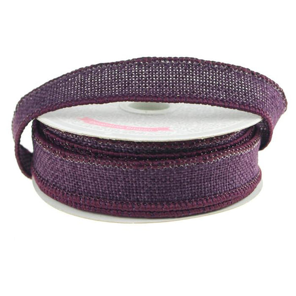 Faux Burlap Wired Edge Ribbon, 7/8-inch, 10-yard, Plum