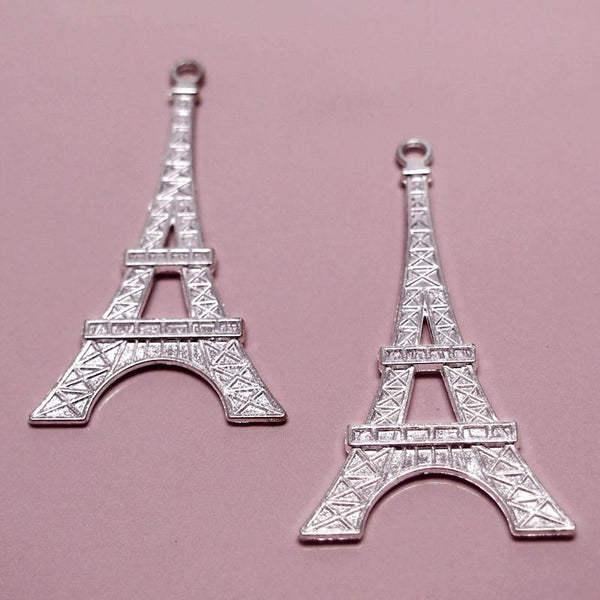 Mini Eiffel Tower Flat Charms, 2-3/4-inch, 12-Piece, Silver