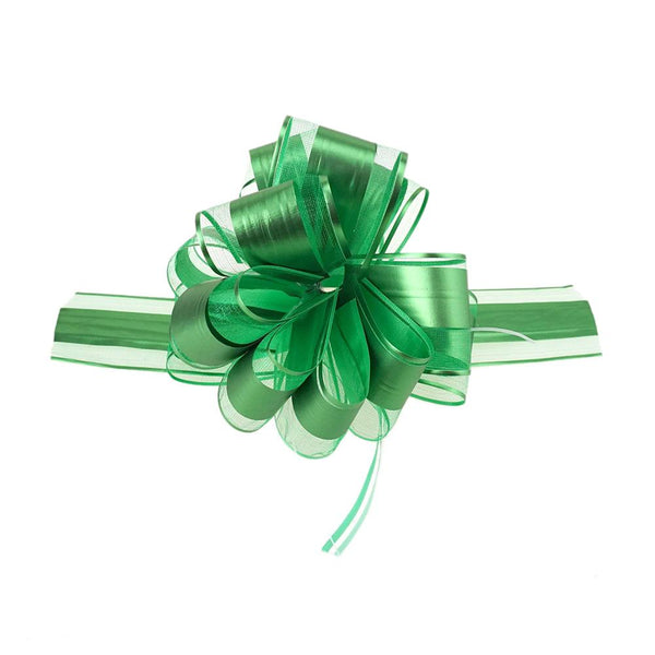 Snow Pull Bow Ribbon, Green, 14 Loops, 2-Inch, 2-Count