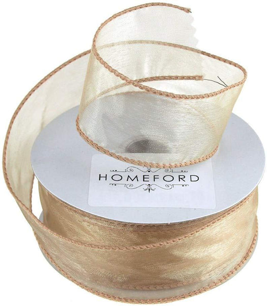 Sheer Organza Wired Edge Ribbon, 1-1/2-Inch, 10 Yards, Toffee