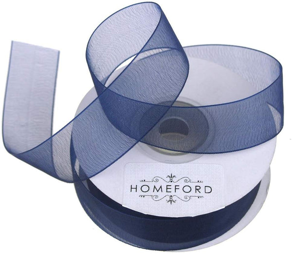 Sheer Organza Ribbon, 7/8-inch, 25-yard, Navy Blue