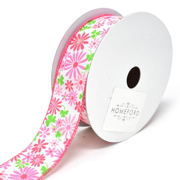 Botanical Tabitha Floral Wired Ribbon, 1-1/2-Inch, 10-Yard, Hot Pink