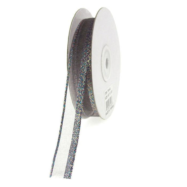 Sheer Ribbon Shimmer Edge, 5/8-inch, 15-yard, Silver