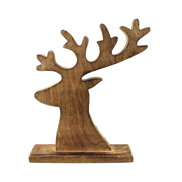 Wooden Reindeer Head Tabletop Decor, Natural, 10-1/2-Inch