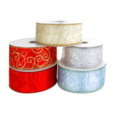 Glitter Swirl Organza Wired Christmas Holiday Ribbon, 2-1/2-Inch, 50 Yards