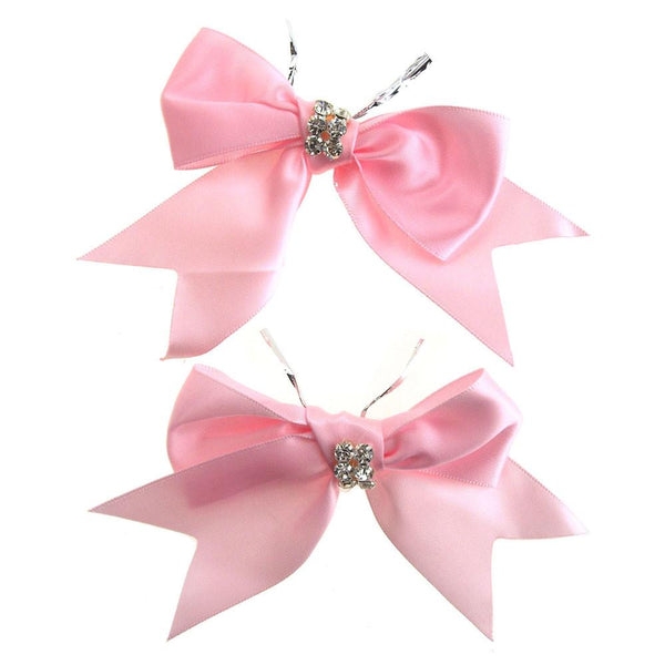 Pre-Tied Satin Bows with Rhinestone, 4-Inch, 2-Piece, Pink