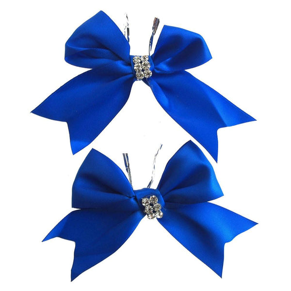 Pre-Tied Satin Bows with Rhinestone, 4-Inch, 2-Piece, Royal Blue