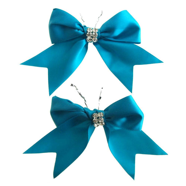 Pre-Tied Satin Bows with Rhinestone, 4-Inch, 2-Piece, Turquoise