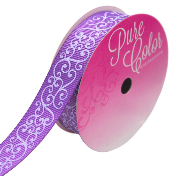 Glitter Swirl Grosgrain Ribbon, Grape, 7/8-Inch, 4-Yard