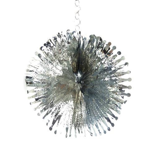 Pom Pom Metallic Foil Hanging Decor, 12-Inch, Silver