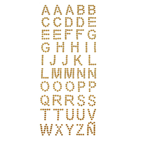 Alphabet Letters Rhinestone Stickers, 1-Inch, 50-Count, Gold