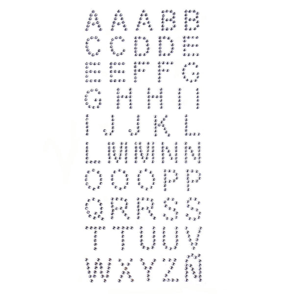 Alphabet Letters Rhinestone Stickers, 1-Inch, 50-Count, Silver