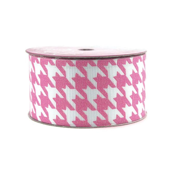 Hounds Tooth Glitter Grosgrain Ribbon, 1-1/2-inch, 3-yard, Hot Pink