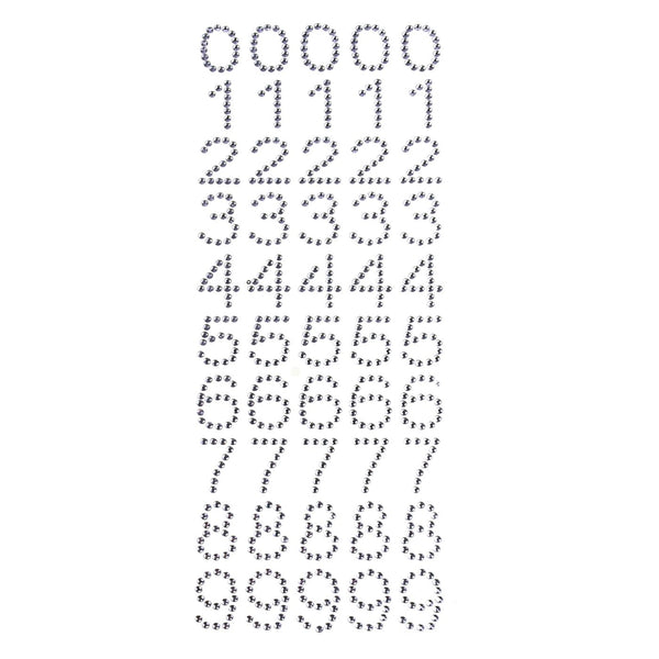 Number 0 to 9 Rhinestone Stickers, 1-Inch, 50-Count, Silver