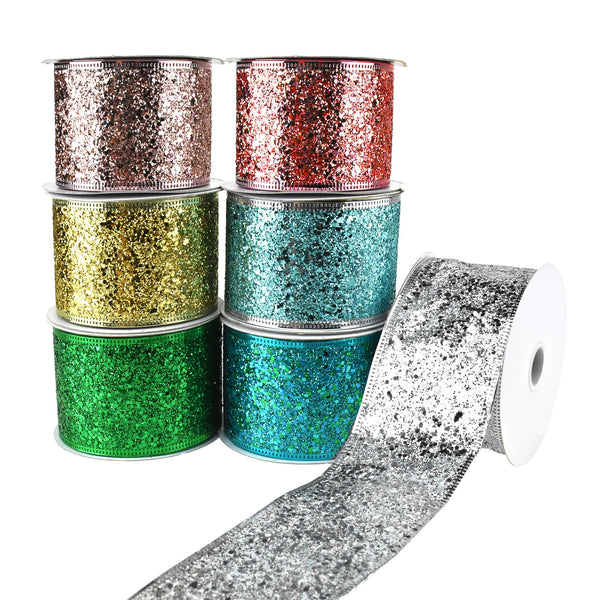 Disco Glitter Metallic Edge Wired Ribbon, 2-1/2-Inch, 10-Yard