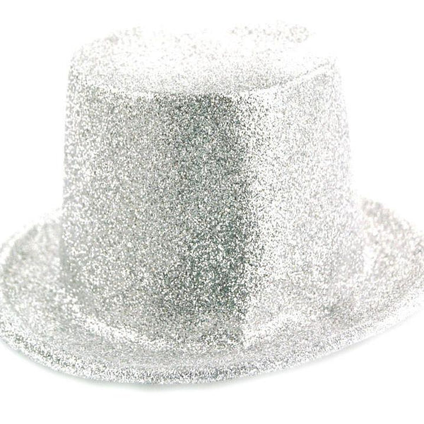 Party Top Hat with Glitters, 10-inch, Silver