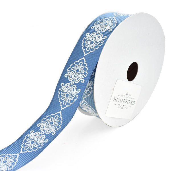 Melissa Glitter Lace Grosgrain Ribbon, 7/8-Inch, 4-Yard, Denim