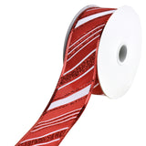 Glittered Christmas Diagonal Stripes Wired Ribbon, 1-1/2-Inch, 10-Yard