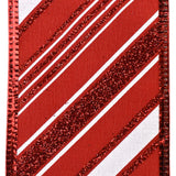 Glittered Christmas Diagonal Stripes Wired Ribbon, 2-1/2-Inch, 10-Yard