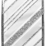 Glittered Christmas Diagonal Stripes Wired Ribbon, 2-1/2-Inch, 10-Yard