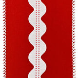 Christmas Velvet Rickrack Center Wired Ribbon, 2-1/2-Inch