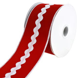 Christmas Velvet Rickrack Center Wired Ribbon, 2-1/2-Inch