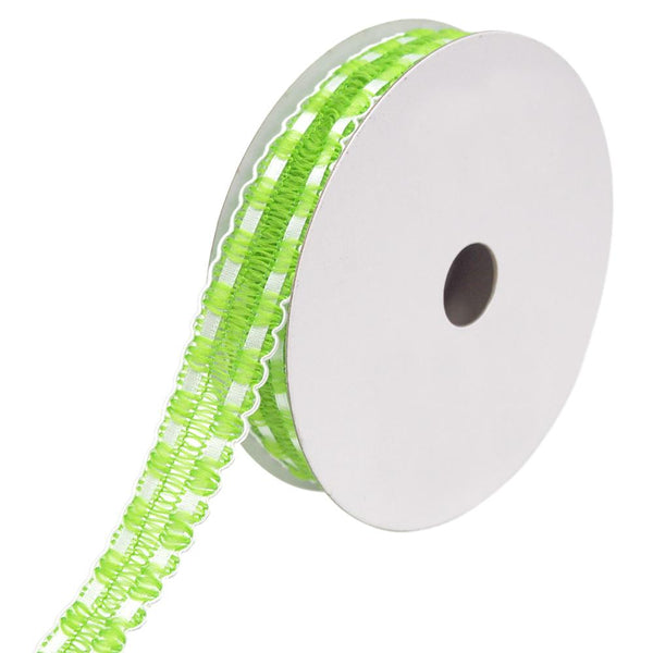 Satin Weaved Crochet Ribbon with Scalloped Edge, Lime, 7/8-Inch, 10-Yards