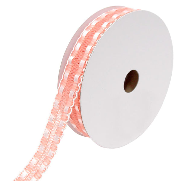 Satin Weaved Crochet Ribbon with Scalloped Edge, Coral, 7/8-Inch, 10-Yards