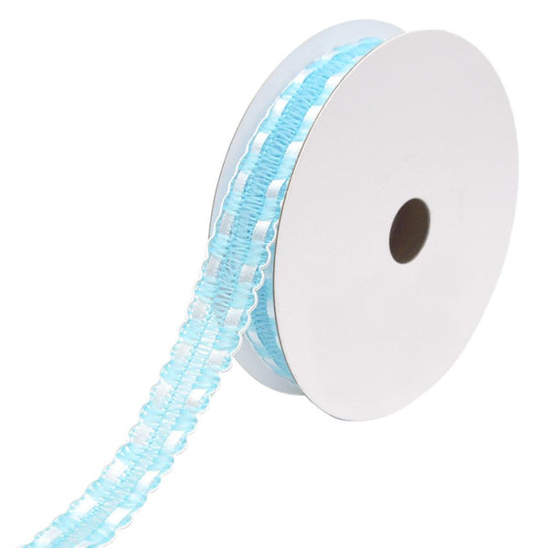 Satin Weaved Crochet Ribbon with Scalloped Edge, Light Blue, 7/8-Inch, 10-Yards