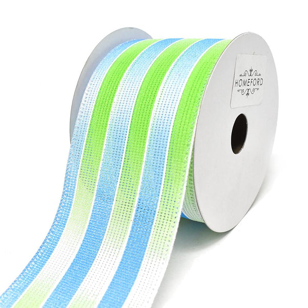 Glitter Ombre Striped Wired Ribbon, 2-1/2-Inch, 10-Yard, Turquoise/Lime