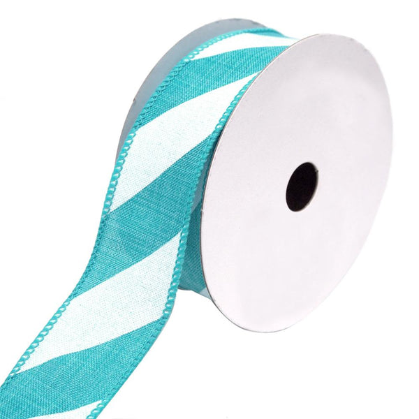 Diagonal Striped Faux Linen Nantucket Ribbon, Turquoise, 1-1/2-Inch, 10-Yards