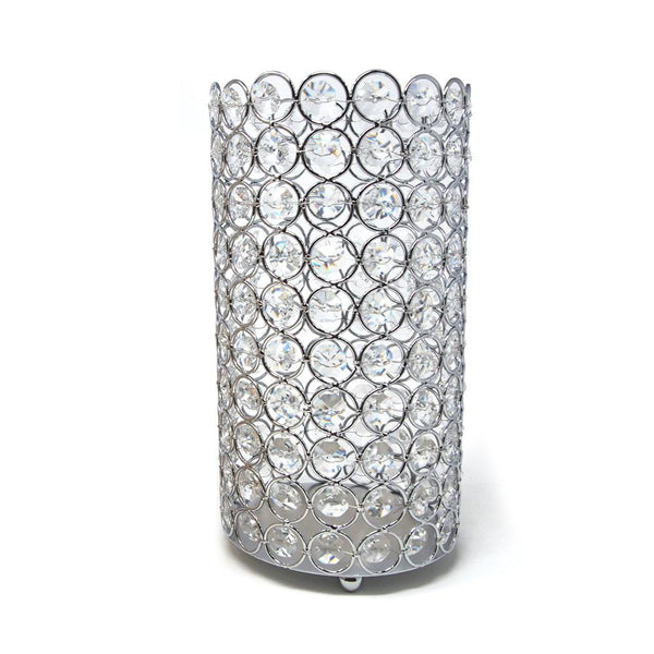 Large Crystal Cylinder Candle Holder, Silver, 9-Inch